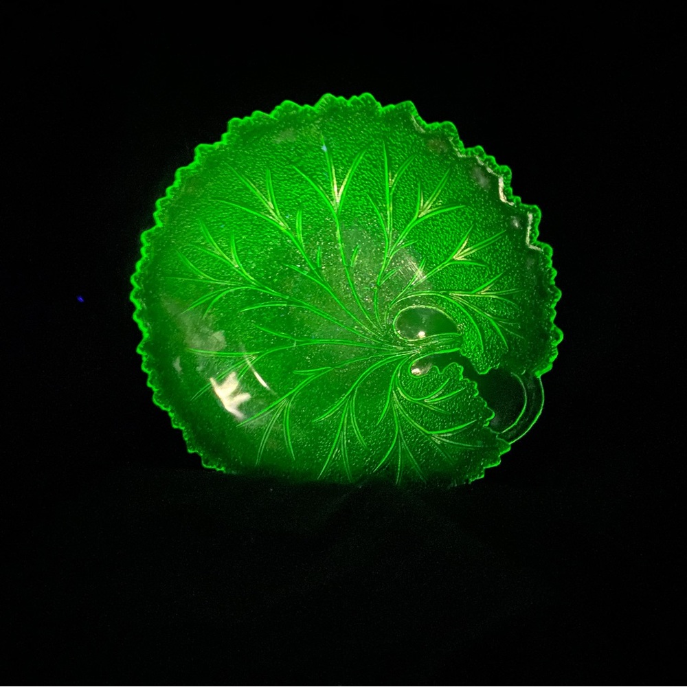 Vintage uranium glass plates.